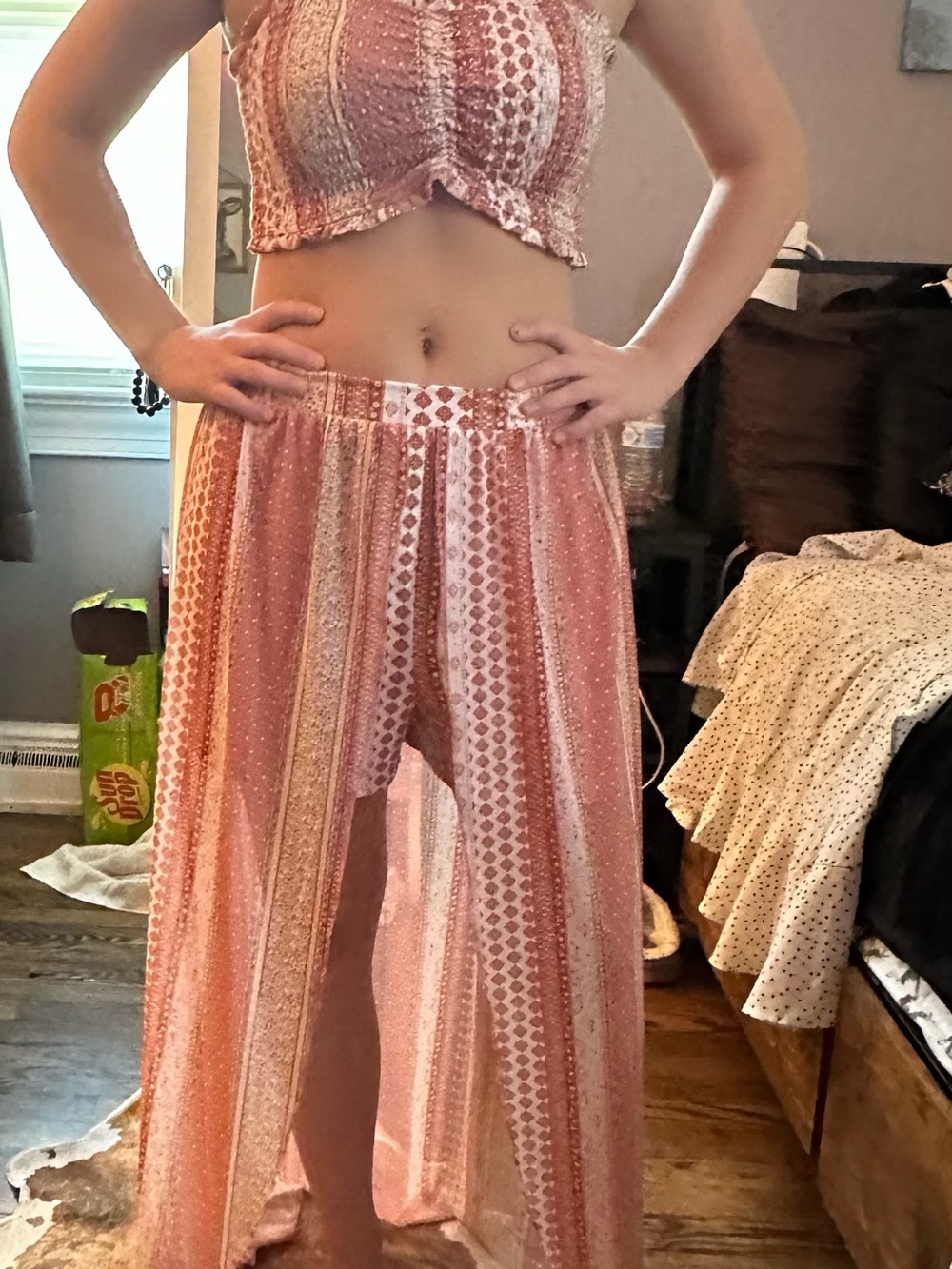 No Boundaries Peach-Pink Patterned High-Low Skirt